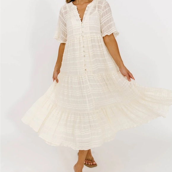 Worth Collective Kristin Tiered Ivory Maxi Dress | Bump Friendly | Size M - Picture 2 of 4